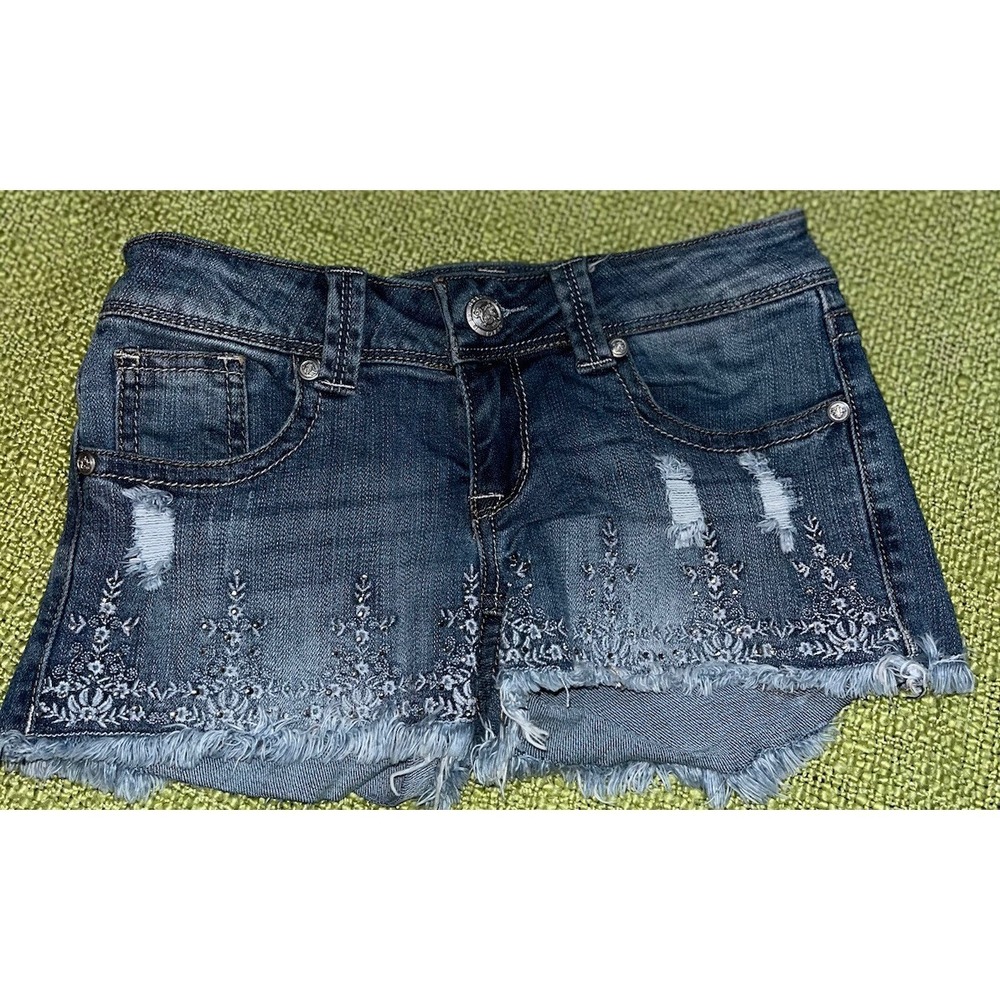 Grace in LA denim women's shorts size 24 cutoff jean embellish distressed